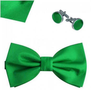 .Set papion, butoni camasa, batista, verde uni, butterfly